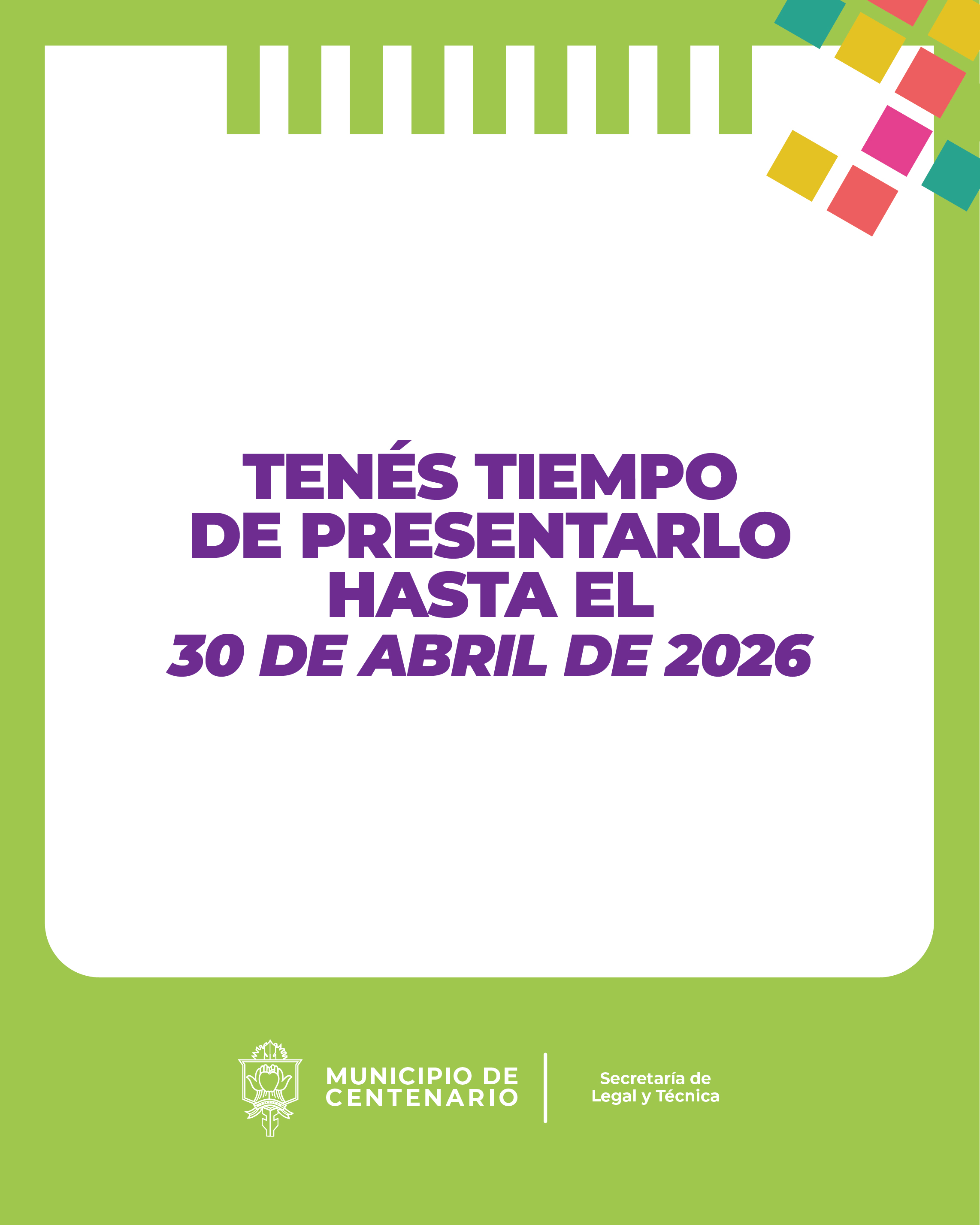 Imagen de LA PRESENTACIÓN PARA LA EXENCIÓN DE TRIBUTOS ESTARÁ DISPONIBLE HASTA EL 30 DE ABRIL