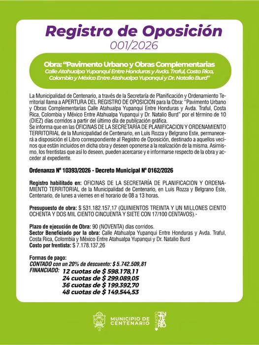 Imagen de PLAN “PAVIMENTO URBANO”: REGISTRO DE OPOSICIÓN PARA OBRA EN CALLE ATAHUALPA YUPANQUI