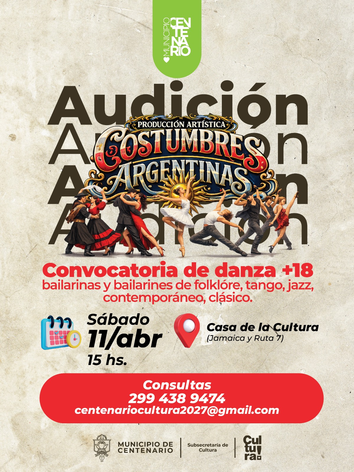 Imagen de CENTENARIO REALIZARÁ AUDICIONES PARA LA PRODUCCIÓN ARTÍSTICA LOCAL “COSTUMBRES ARGENTINAS”